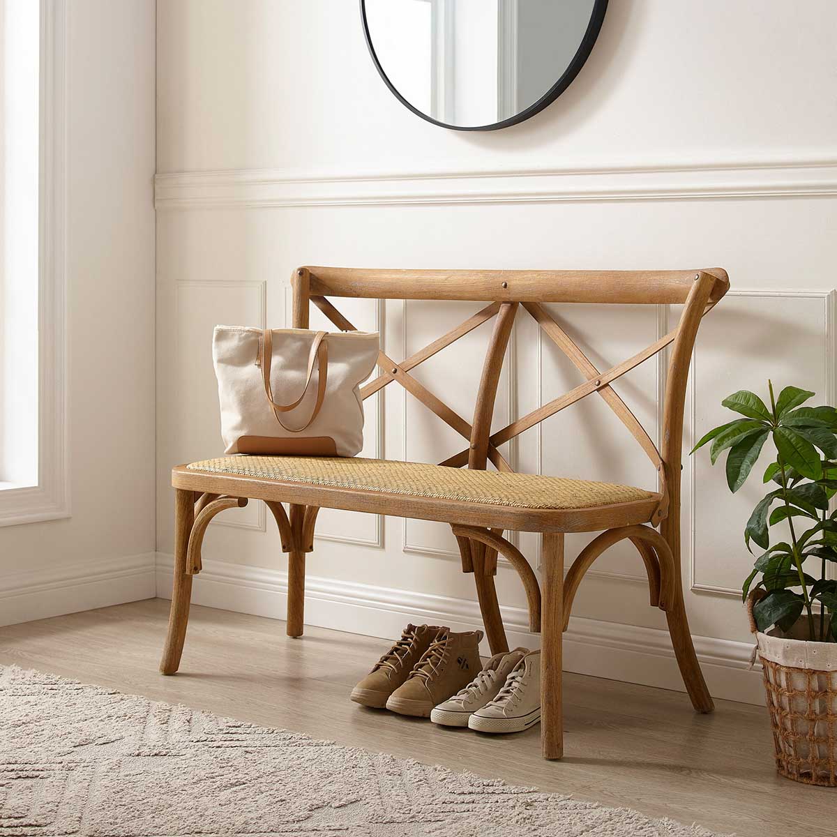 World Market Syena Gray Wood and Rattan Bench best rattan benches entryway