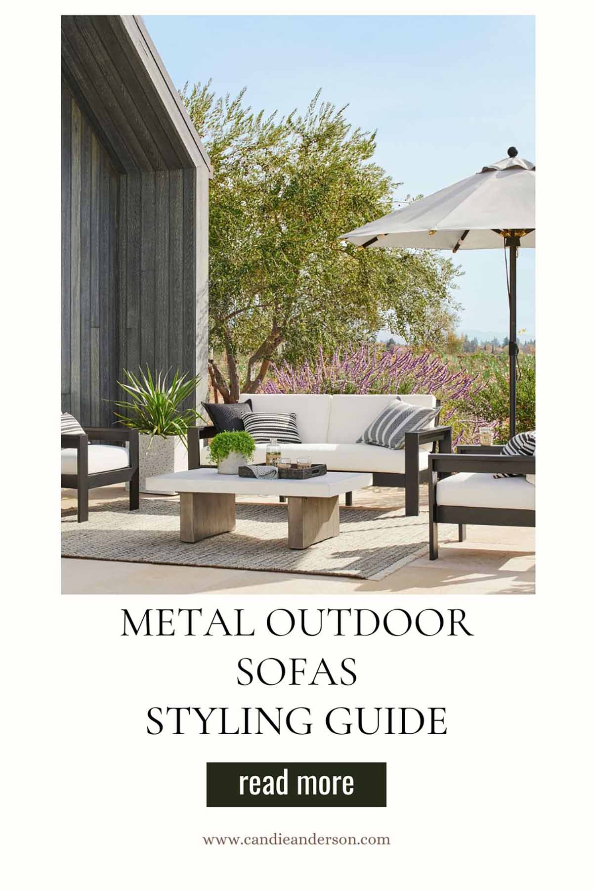 Lifestyle expert, journalist and interior design blogger Candie Anderson of candieanderson.com shares the 15 best metal outdoors sofas and shares tips on how to style them in the best styling guide.