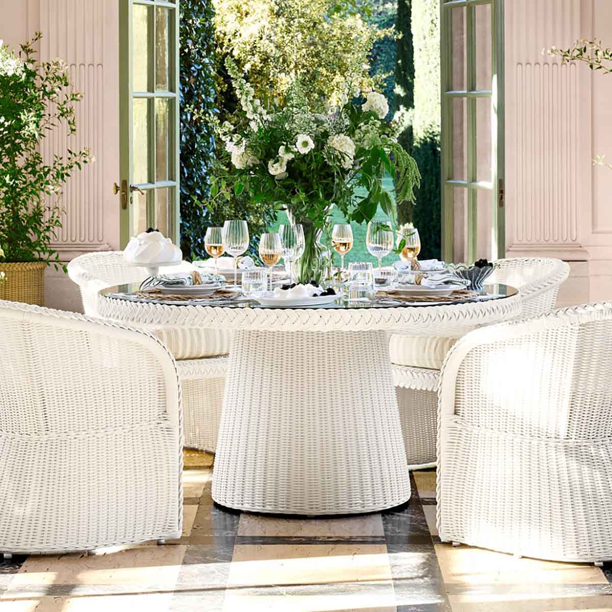 AERIN x Williams Sonoma Home East Hampton Dining Table (60), White best white outdoor dining tables