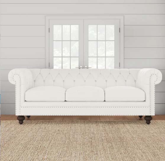 Birch Lane Pindall 95" Chesterfield Sofa Classic Beach White upholstered chesterfield sofas