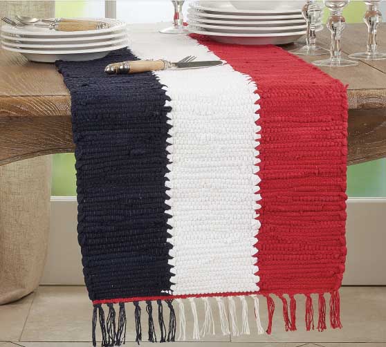 Cotton Table Runner with Patriotic Chindi Design by Valerie QVC 4th of july table runners