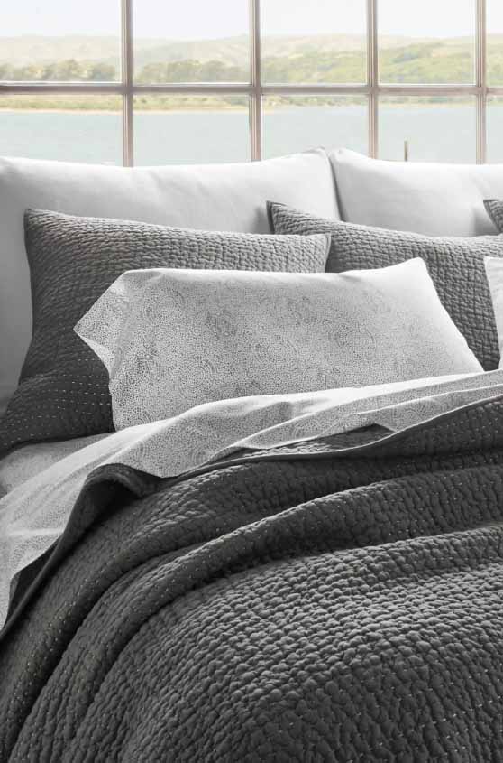 Coyuchi Pebbled Handstitched Organic Quilt Dark Grey anthropologie summer quilts