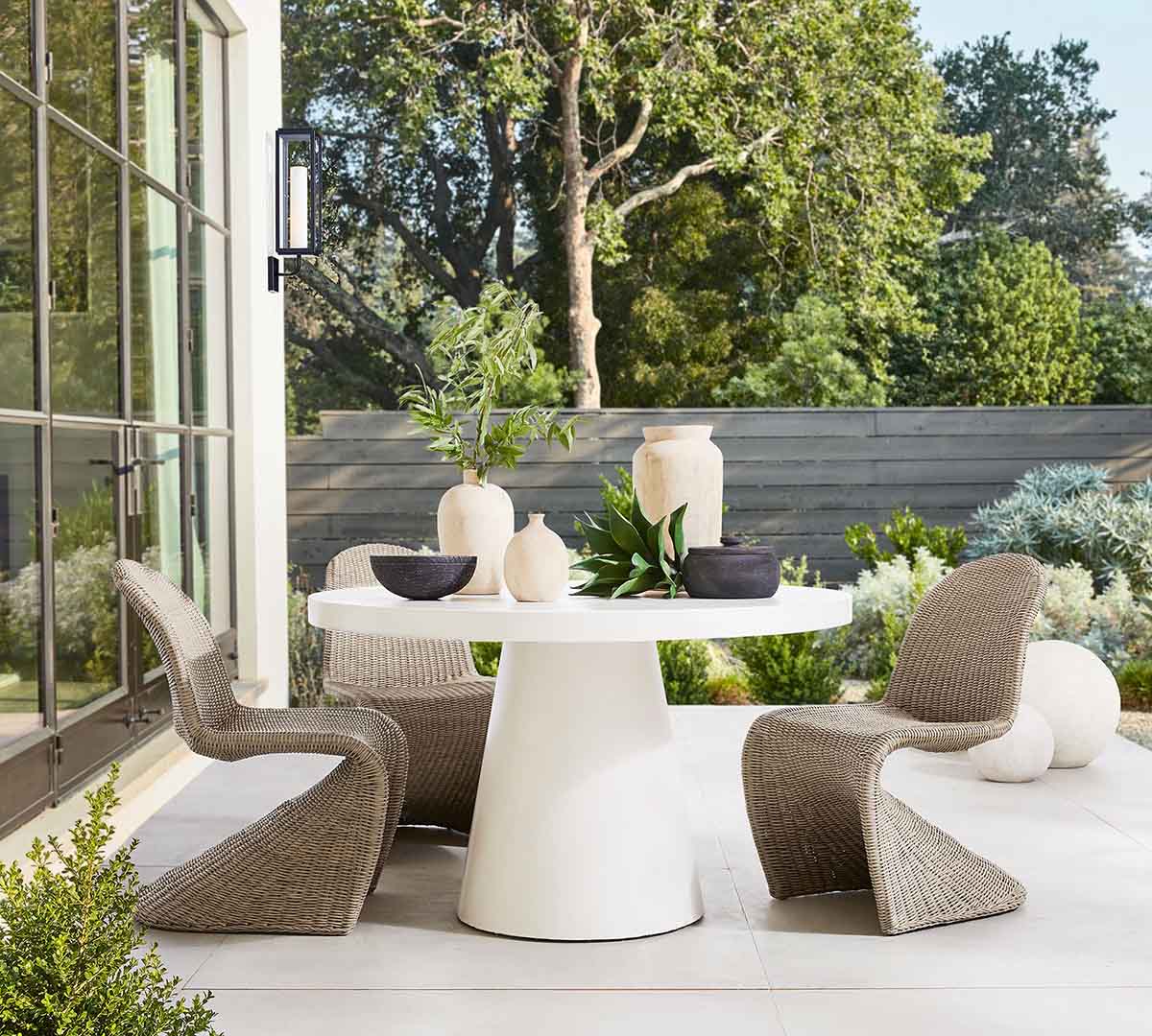 Pottery Barn Pomona Concrete Round Outdoor Dining Table (36-51) best white outdoor dining tables patio