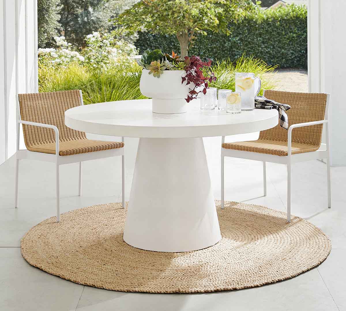 Pottery Barn Pomona Concrete Round Outdoor Dining Table (36-51) best white outdoor dining tables