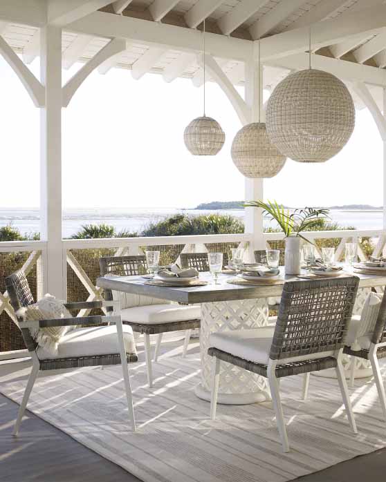 Serena and Lily Bamileke Rectangular Dining Table White Fog outdoor dining tables