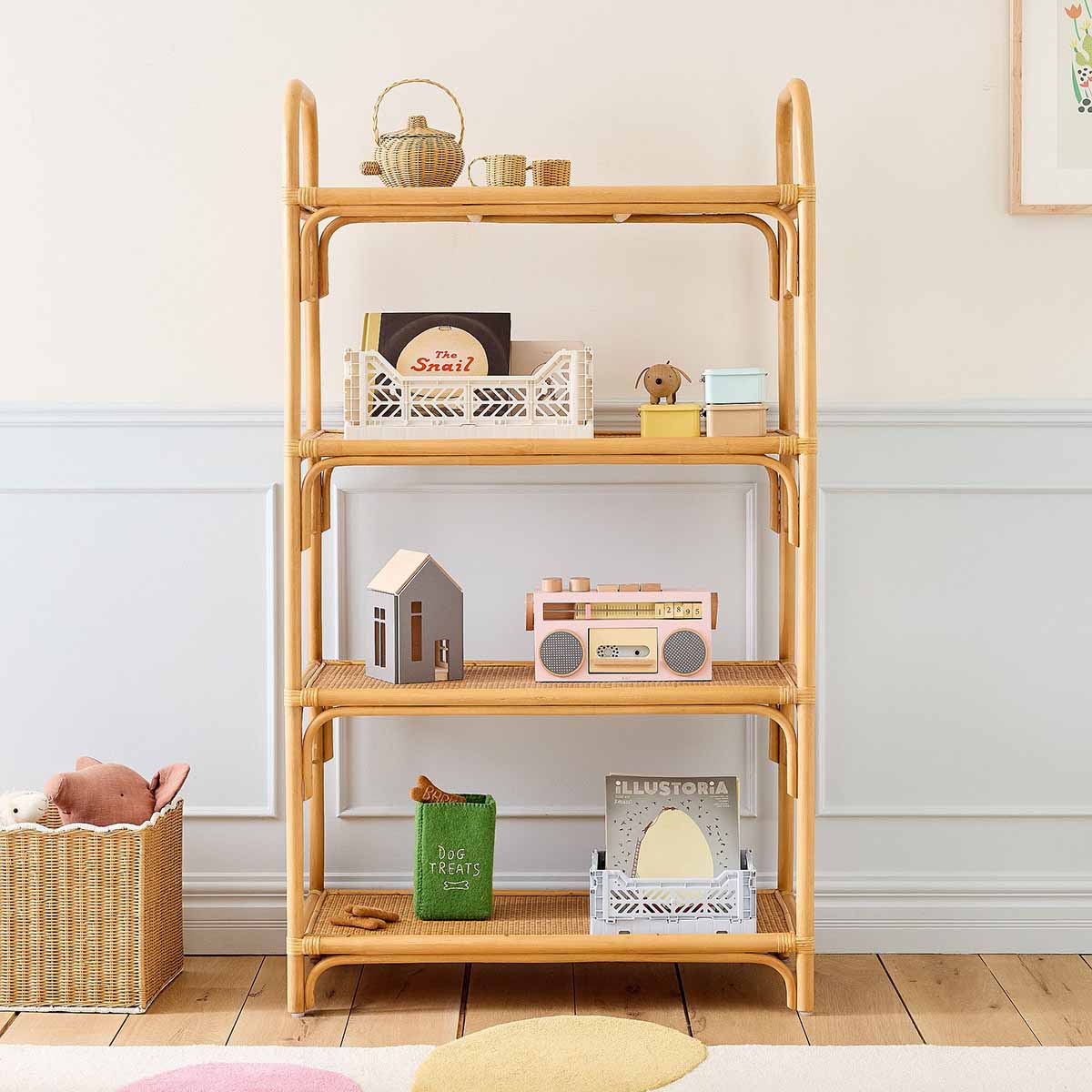 West Elm Curved Rattan Tall Shelf (33) best rattan bookcases bookshelves