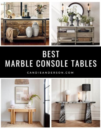 Lifestyle expert, journalist and interior design blogger Candie Anderson of candieanderson.com has the scoop on 22 of the best marble console tables in every design style and trend. They will make a statement in your entryway, living room, dining room, bedroom or home office!