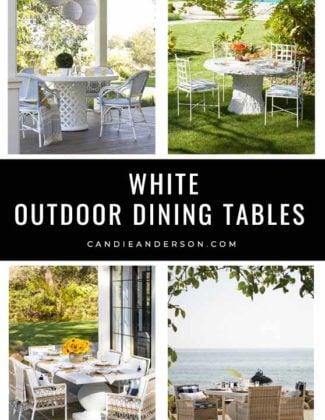 White outdoor dining tables are a hot interior design trend! Lifestyle expert, journalist and interior design blogger Candie Anderson of candieanderson.com has the scoop on 21 of the best white outdoor dining tables in every design style and trend.