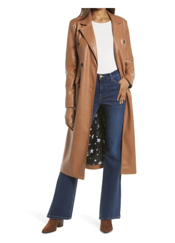 AVEC LES FILLES Double Breasted Faux Leather Trench Coat Camel nordstrom anniversary sale