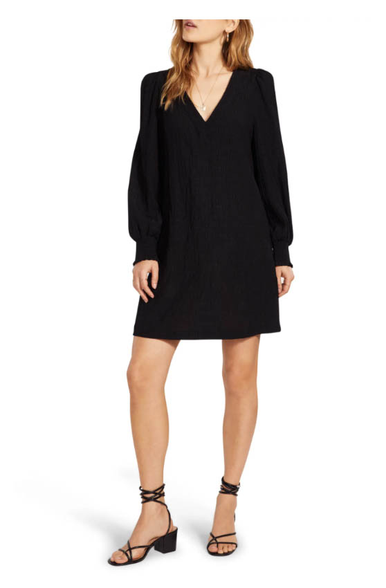 BB Dakota x Steve Madden Ruston Textured Long Sleeve Shift Minidress Black nordstrom anniversary sale