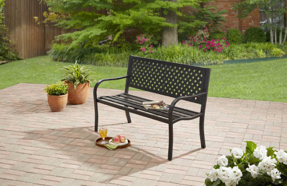 Mainstays Classic Metal Outdoor Garden Slat Bench, Black