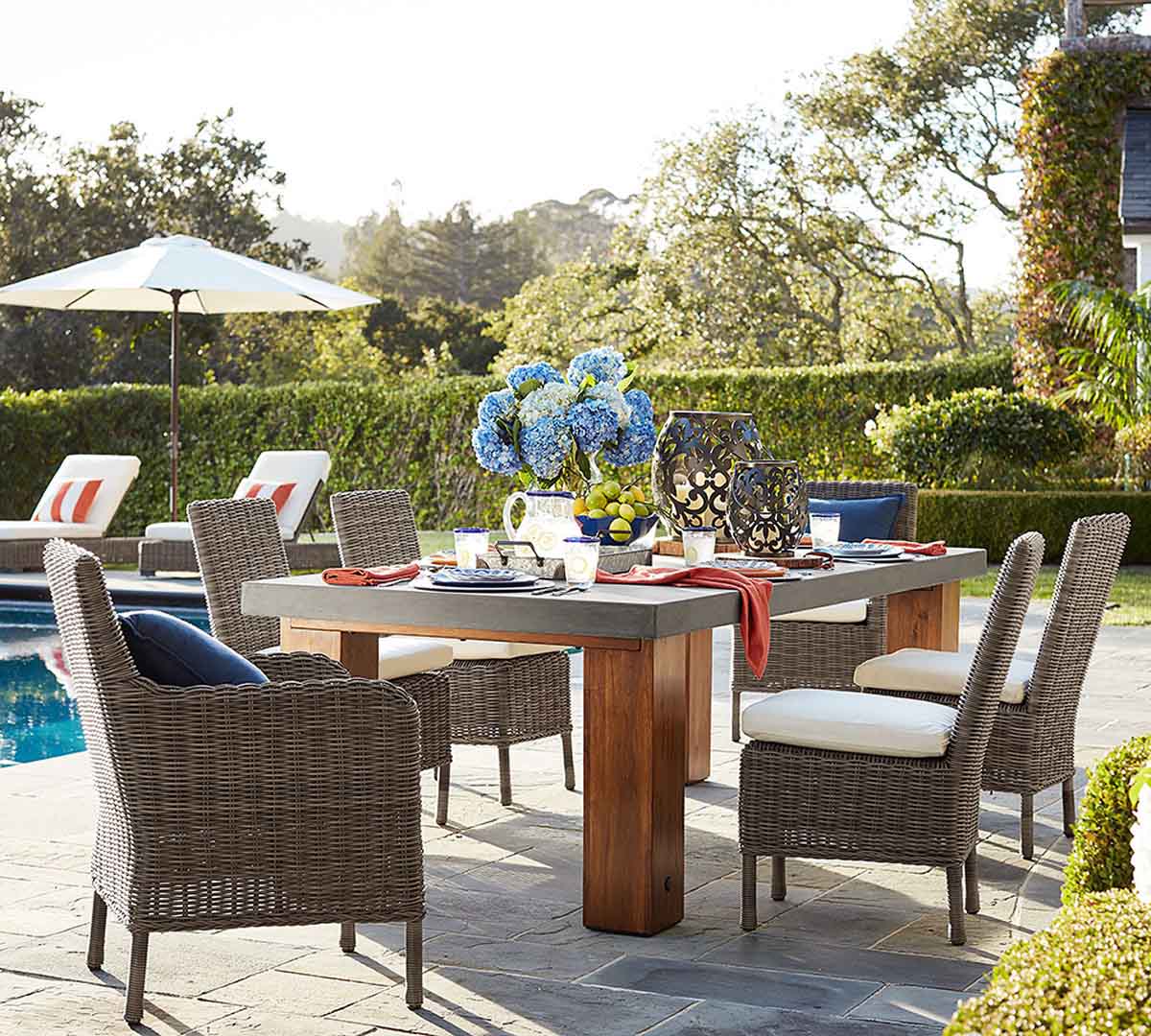 Pottery Barn Huntington Wicker Outdoor Dining & Armchairs Gray best outdoor wicker dining chairs