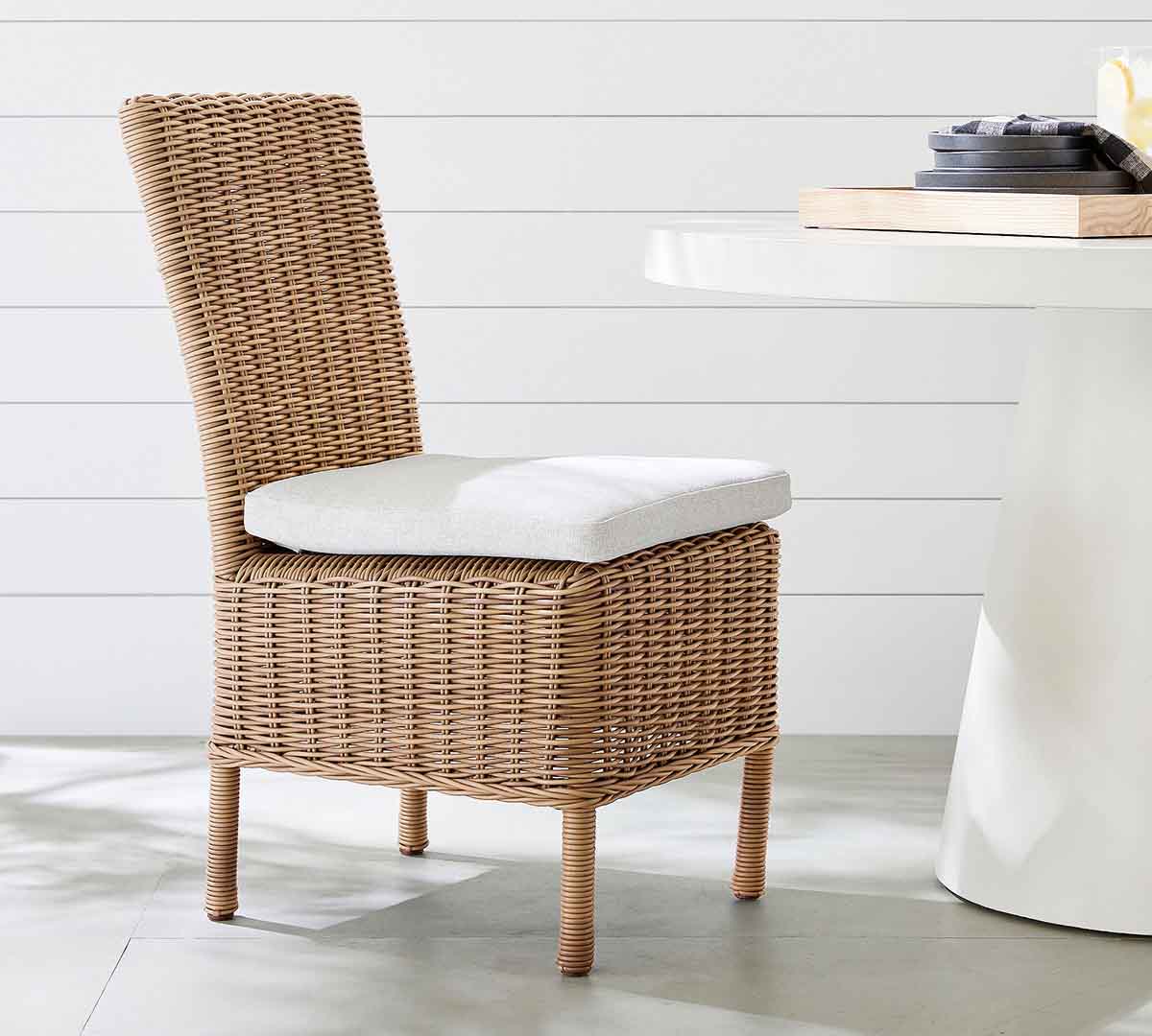 Pottery Barn Huntington Wicker Outdoor Dining & Armchairs Natural best outdoor wicker dining chairs