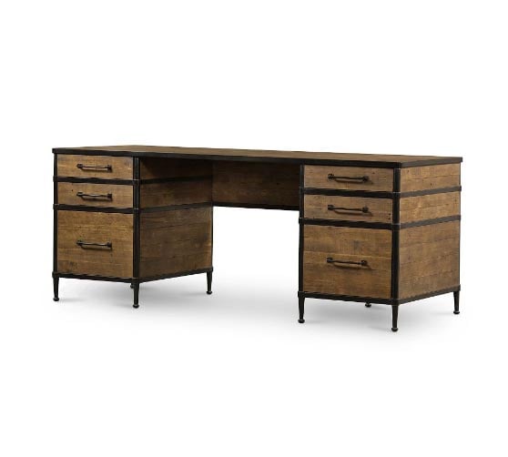 Pottery Barn Juno 75" Reclaimed Wood Executive Desk with Drawers rustic desks