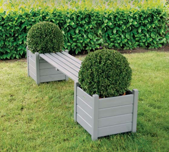 Pottery Barn Potters Square Wooden Planters with Bridge Bench Gray square planters
