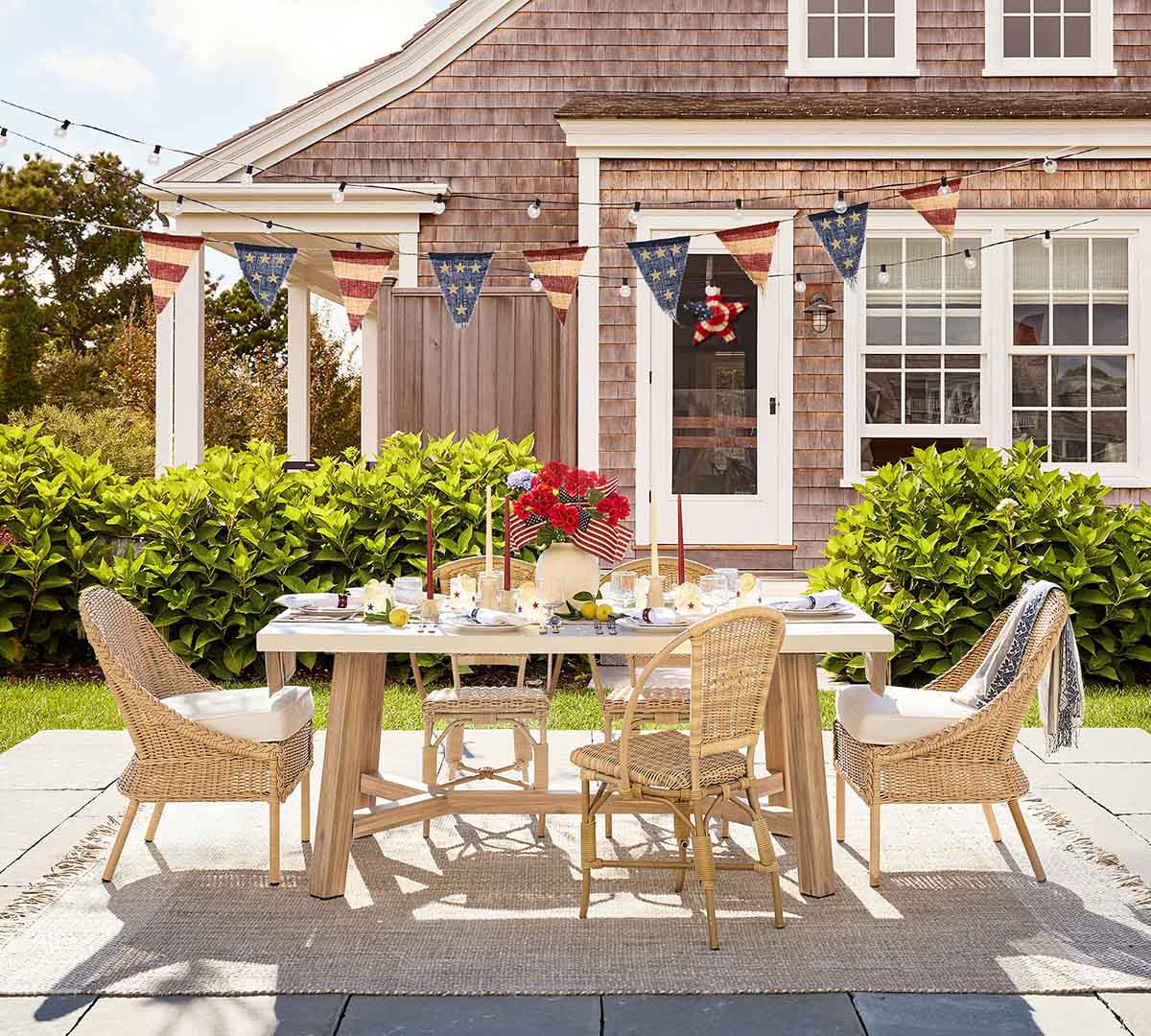 Pottery Barn Westport Wicker Outdoor Dining Side Chair best outdoor wicker dining chairs tablescape