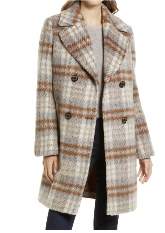 Sam Edelman Double Breasted Wool Blend Coat Camel Multi Plaid nordstrom anniversary sale