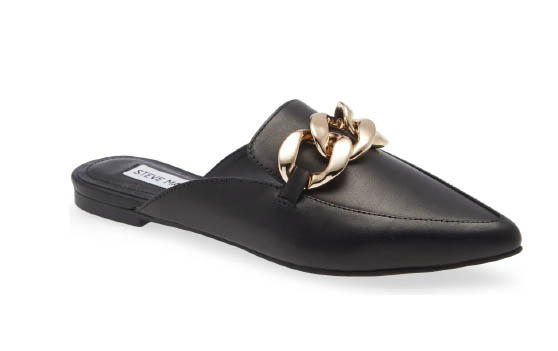 Steve Madden Finn Chain Pointed Toe Mule Black Leather Gold Chain nordstrom anniversary sale