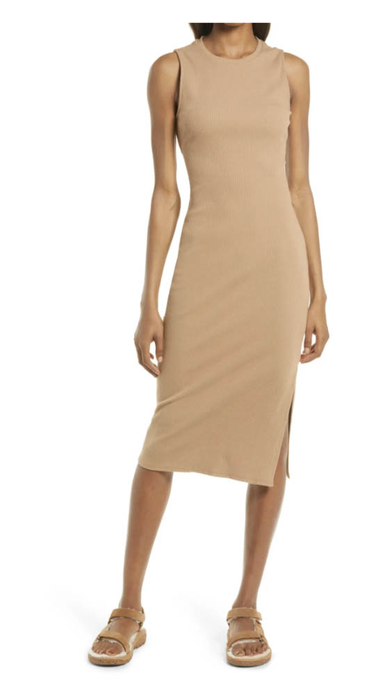 Treasure & Bond Rib Cutout Cotton Stretch Midi Dress Tan Smoke nordstrom anniversary sale fall fashion