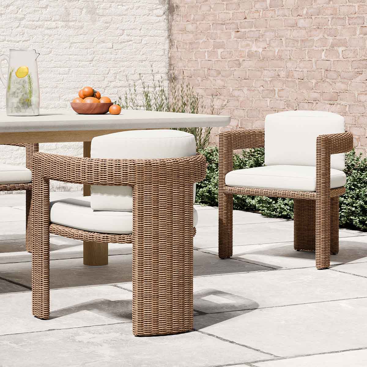 West Elm Westport Wicker Outdoor Barrel Dining Chair (Set of 2) Natural best outdoor wicker dining chairs