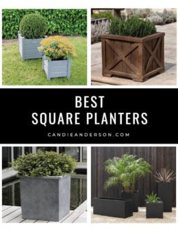 Square planters are a hot gardening trend! Lifestyle expert, journalist and interior design blogger Candie Anderson of candieanderson.com has the scoop on 25 of the best square planters for your patio and front porch!