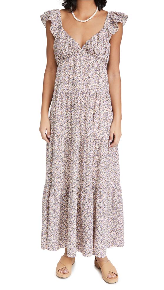 ENGLISH FACTORY Floral Ruffle Sleeve Maxi Dress 