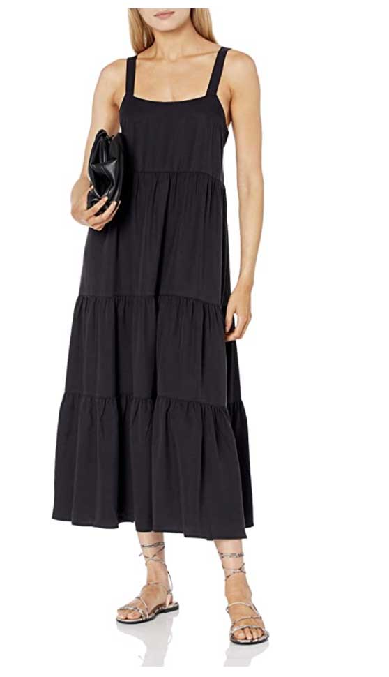 The Drop Women's Britt Tiered Maxi Tent Dress Black casual maxi dresses fall