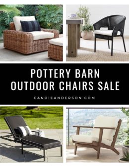 The Pottery Barn Outdoor Furniture Sale is happening now! Lifestyle expert, journalist and interior design blogger Candie Anderson of candieanderson.com has the scoop on 20 of the best Pottery Barn Outdoor Chairs on sale! They are perfect for your patio, outdoor dining area, backyard, near the pool, in the garden and more!