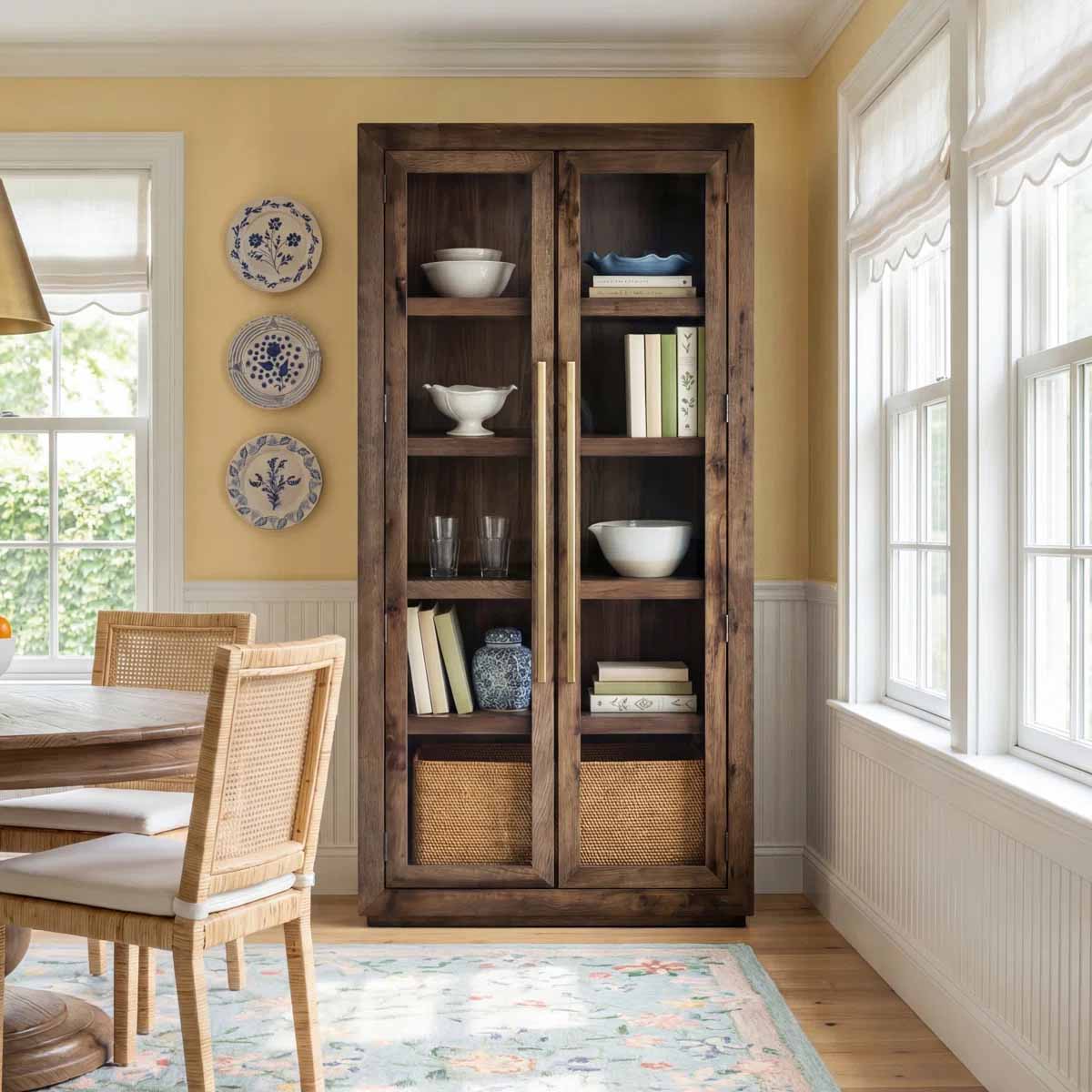 Birch Lane Alaya Solid Oak Wood Corner Display Stand rustic display cabinets best dining room