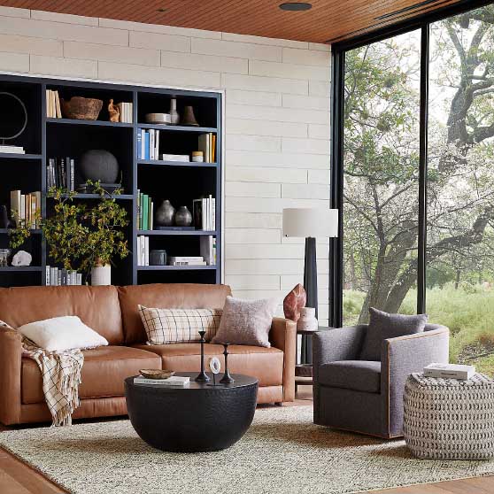 Crate&Barrel Gather Leather Sofa Lynx Toffee Italian leather modern leather sofas