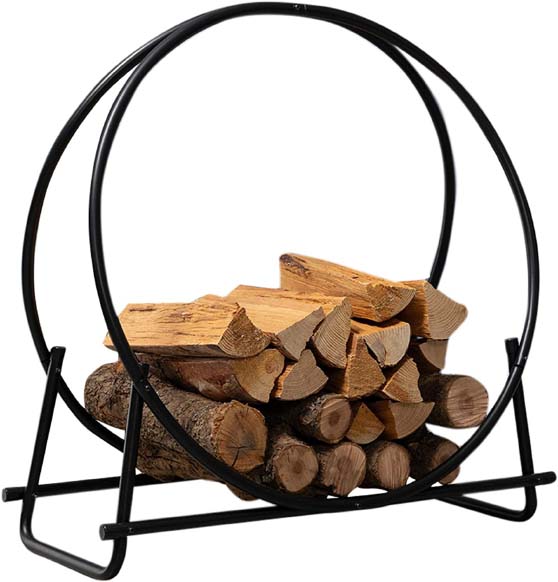 DOEWORKS 30 Inches Medium Round Steel Firewood Rack Black Alloy Steel fireplace log holders