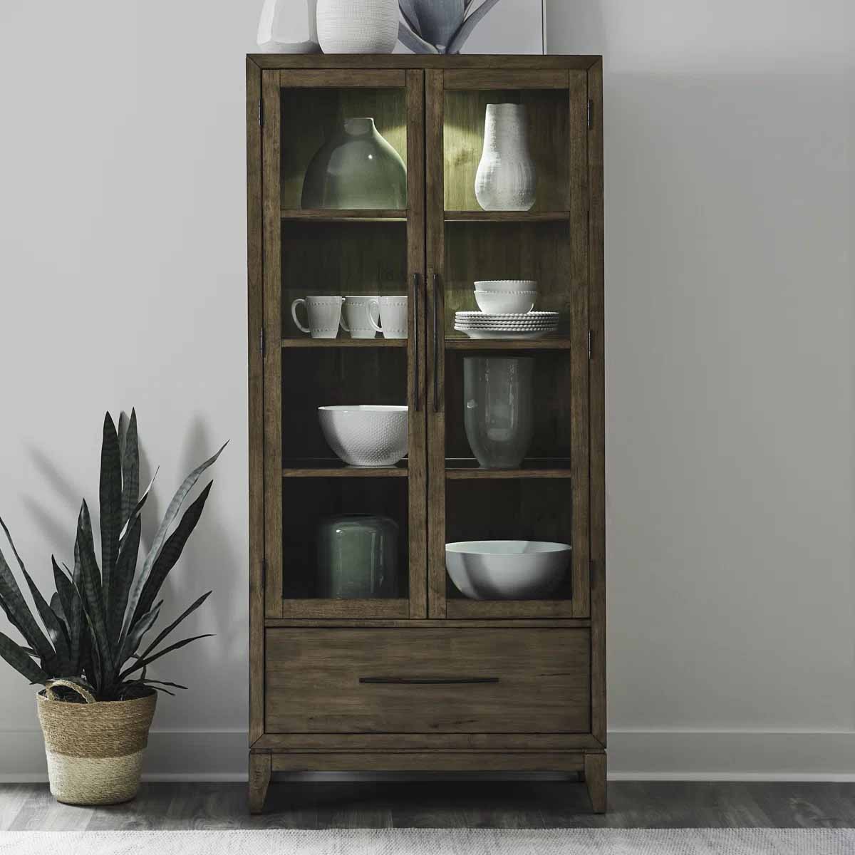 Laurel Foundry Modern Farmhouse Hinkle Bunching Display Cabinet rustic display cabinets dining room