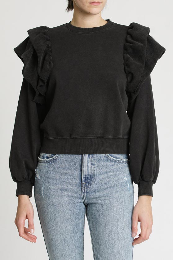 Pistola DYLAN RUFFLE SWEATSHIRT - BLACK SKY best casual fall fashion under 200 dollars 