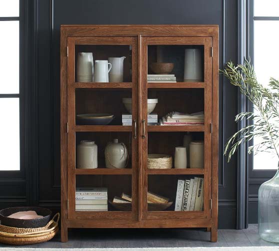 Pottery Barn Menlo 49" x 67" Reclaimed Teak Storage Cabinet best rustic display cabinets camden finish