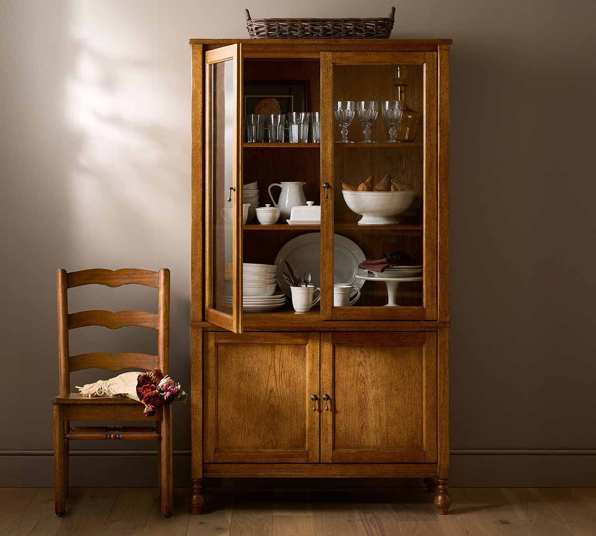 Pottery Barn Summerville Tall Cabinet (42.5) Tuscan Brown rustic display cabinets entertaining