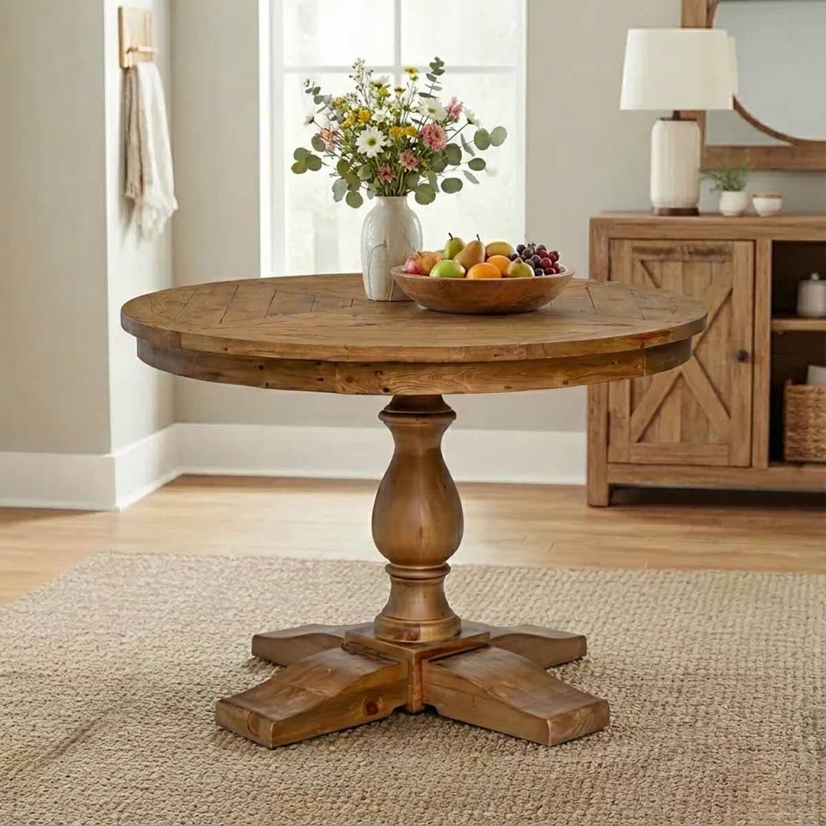 August Grove Solid Wood Round Dining Table rustic round dining tables