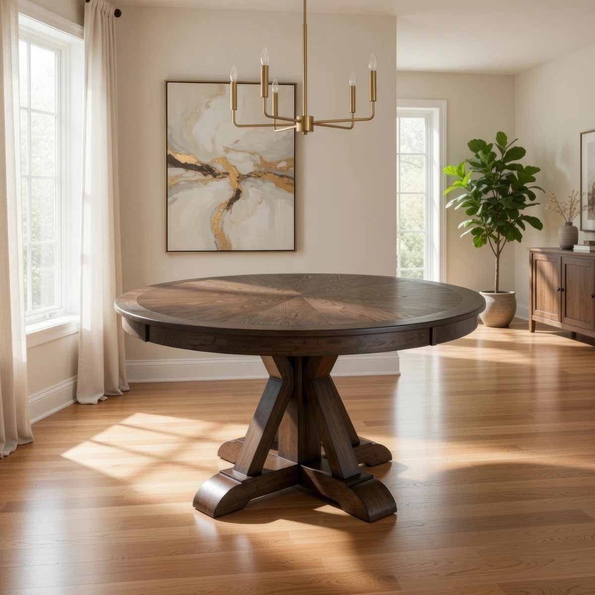 Laurel Foundry Modern Farmhouse Labrie Round Dining Table rustic round dining tables