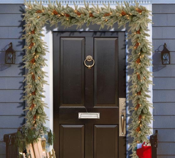Pottery Barn Pre-Lit LED Faux Arctic Spruce Garland christmas lights with garland