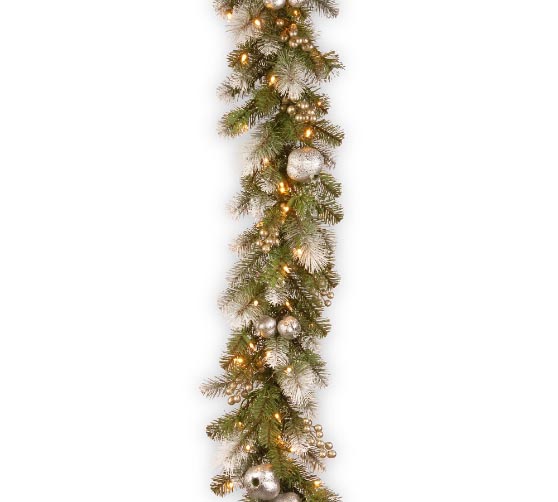 Pottery Barn Pre-Lit LED Faux Mixed Pine Glitter Garland christmas garlands with lights
