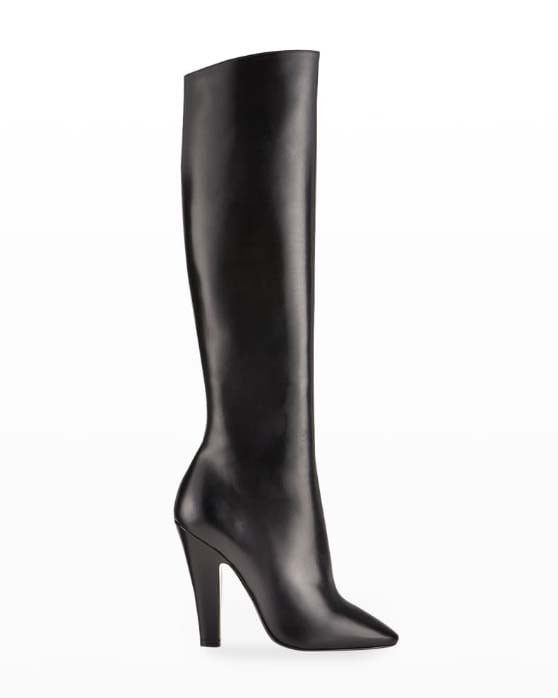 SAINT LAURENT Sleek Calfskin Knee Boots Nero black knee high boots