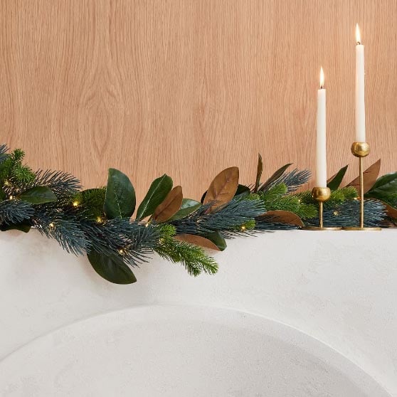 West Elm Faux Green Magnolia Garland best christmas garlands with lights