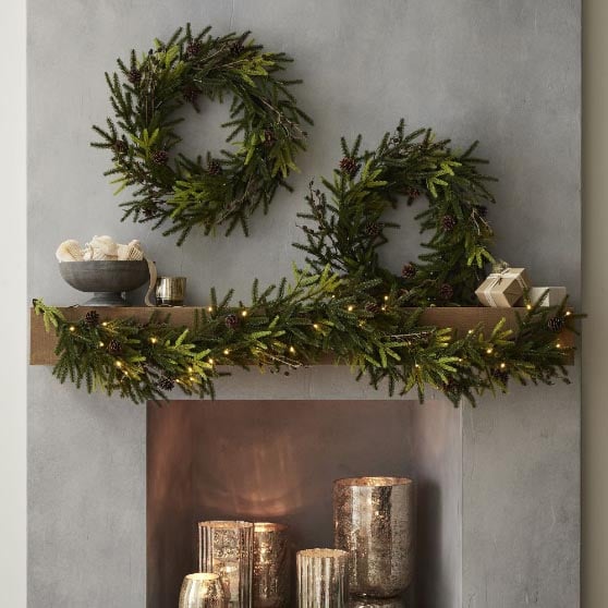 West Elm Faux Woodland Pine Garland and Wreath best christmas garlands with lights
