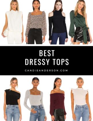 Style expert, journalist and fashion blogger Candie Anderson of candieanderson.com has the scoop on 20 of the best dressy tops that will look great with jeans! They're perfect for fall, Thanksgiving, Christmas and the holiday season.