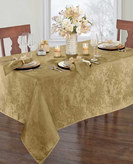 Elegance Elrene Poinsettia Jacquard Holiday Tablecloth - 60" x 102" Gold christmas tablecloths