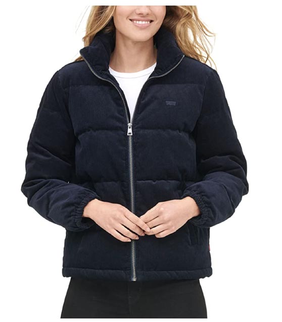 Levi's Women's Zoe Corduroy Puffer Jacket Navy Blue best corduroy puffer jackets