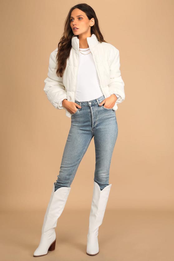 Lulus Winter Road Trip Ivory Corduroy Puffer Jacket best corduroy puff jackets