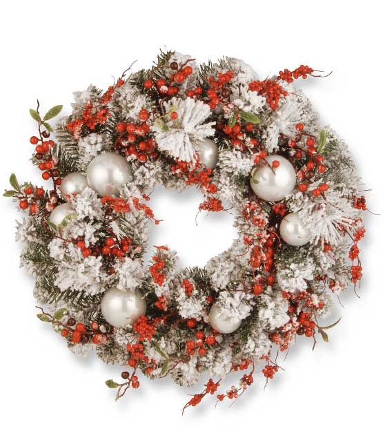 National Tree Company 24" Christmas Wreath with Red and White Ornaments best christmas decor sale