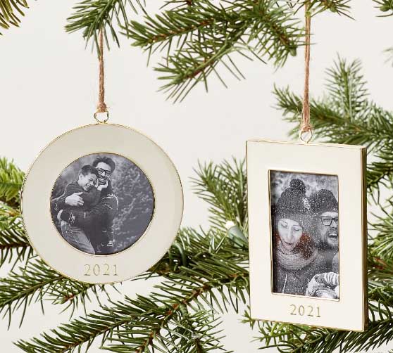 Pottery Barn 2021 Dated Enamel Frame Ornament Sets - White best christmas decor sale
