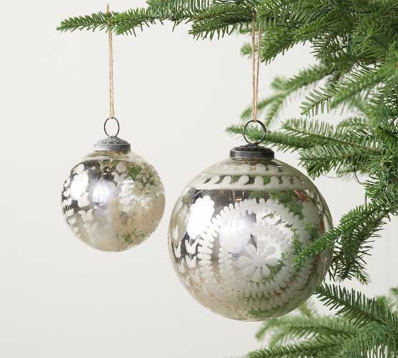 Pottery Barn Etched Mercury Glass Ornament Sets - Silver best christmas decor sale black friday