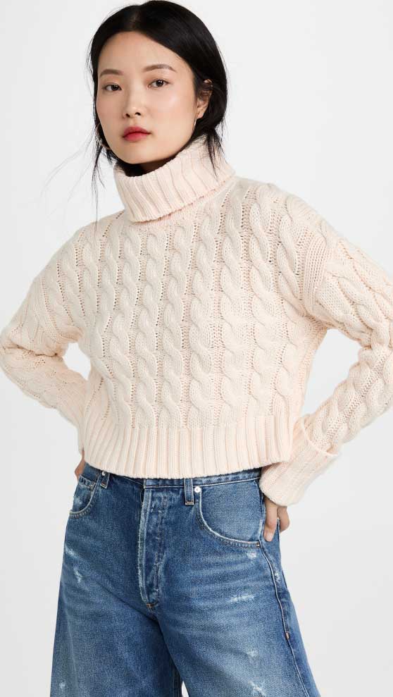 Sokie Collective Cable Turtleneck Crop Sweater Cream best black friday sale shopbop